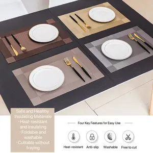 Placemats Sets of 4. High end European style PVC dining mat with four corners, anti slip and heat-resistant dining plate mat, diagonal Western food mat, student dining mat