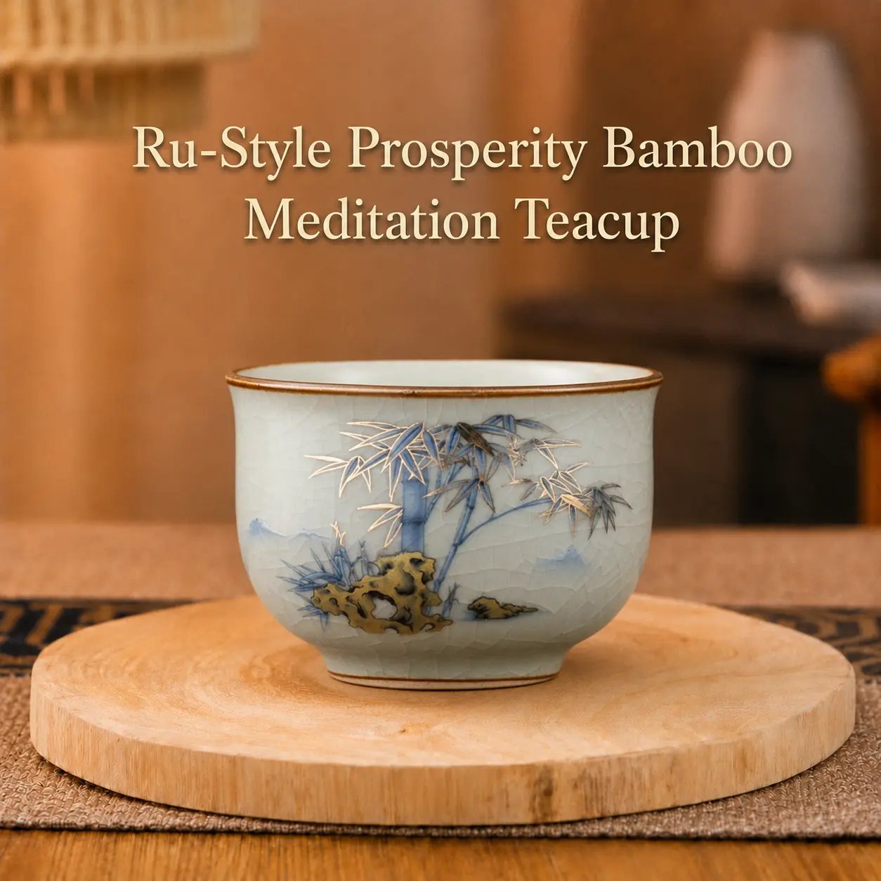 Ru-Style Sky Blue Crackle Glaze Prosperity Bamboo Zen Teacup