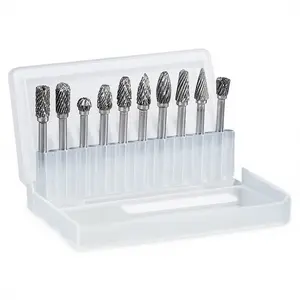 10-Piece Double-Cut Carbide Rotary Bur Set - Tungsten Drill Bits Compatible with Grinding Tools