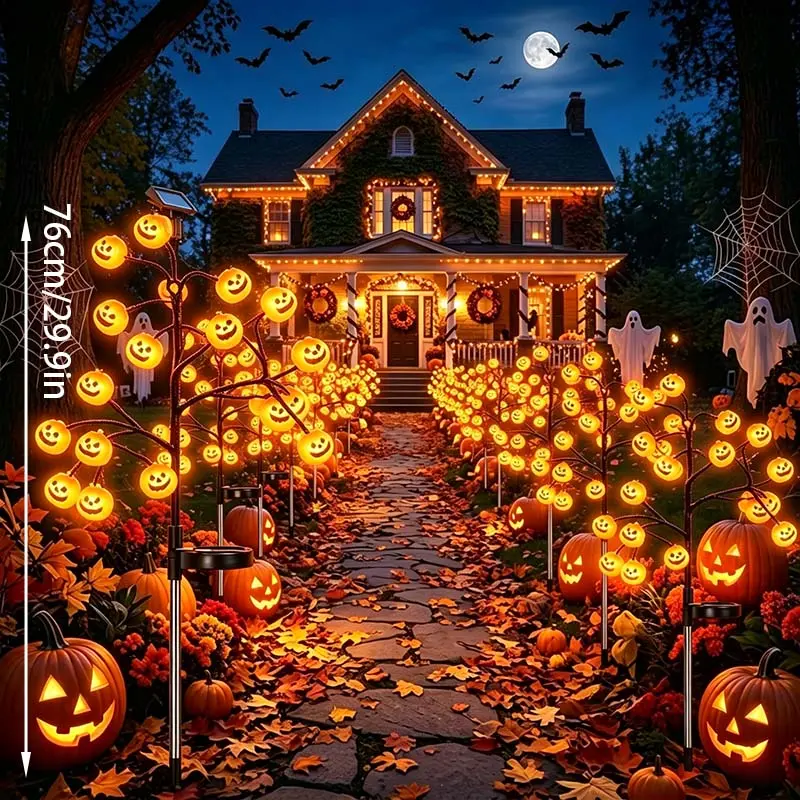 20-Head Solar Pumpkin Stake Lights, Outdoor Resistant Lamps with 8 Lighting Modes & Auto On/Off, Spooky Fall Yard Accents for Garden Lawn Halloween Decor, Holiday Gift for Home Decor Lovers