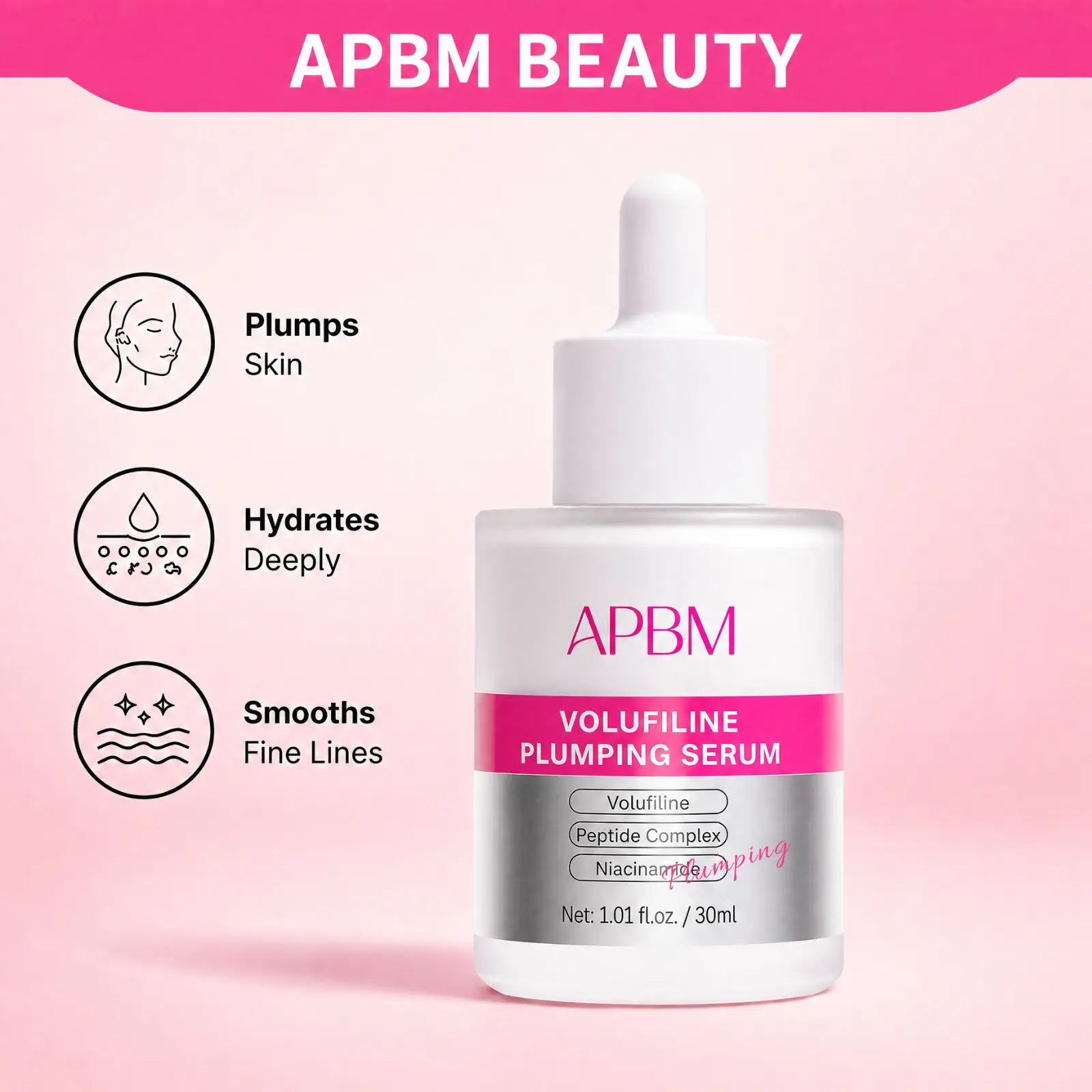 APBM Volufiline Plumping Serum for Face | Volufiline + Niacinamide + Multi-Peptides Facial Serum | Helps Improve Appearance of Fine Lines, Under-Eye Hollows & Smile Lines | Lightweight Hydrating Serum for Fuller, Radiant-Looking Skin (30ml / 1.01 fl. oz.)