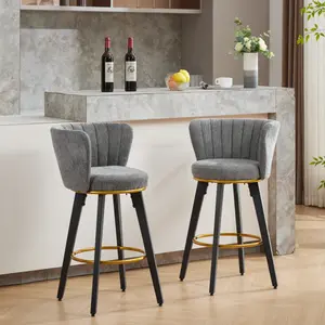 Counter Height Bar Stools Set of 2, 360 °   Swivel Upholstered Barstools with Backs and Metal Legs, 26" H Seat Height, Velvet Fabric,Goldy Footrest