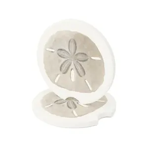 Set of 2 Sand Dollar Soapstone Cup Holder Coasters - Decorative Perfect Gift for New Vehicle Owner, Car Accessories Car Decals Car Trinkets