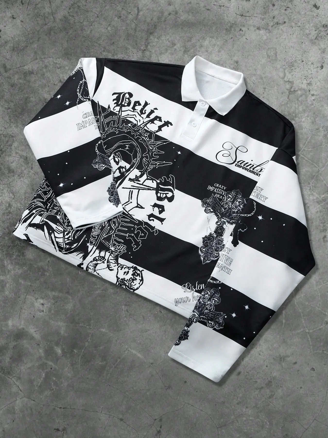 Y2K Cyber Grunge Striped Rugby Fitted Shirt | Oversized Gothic