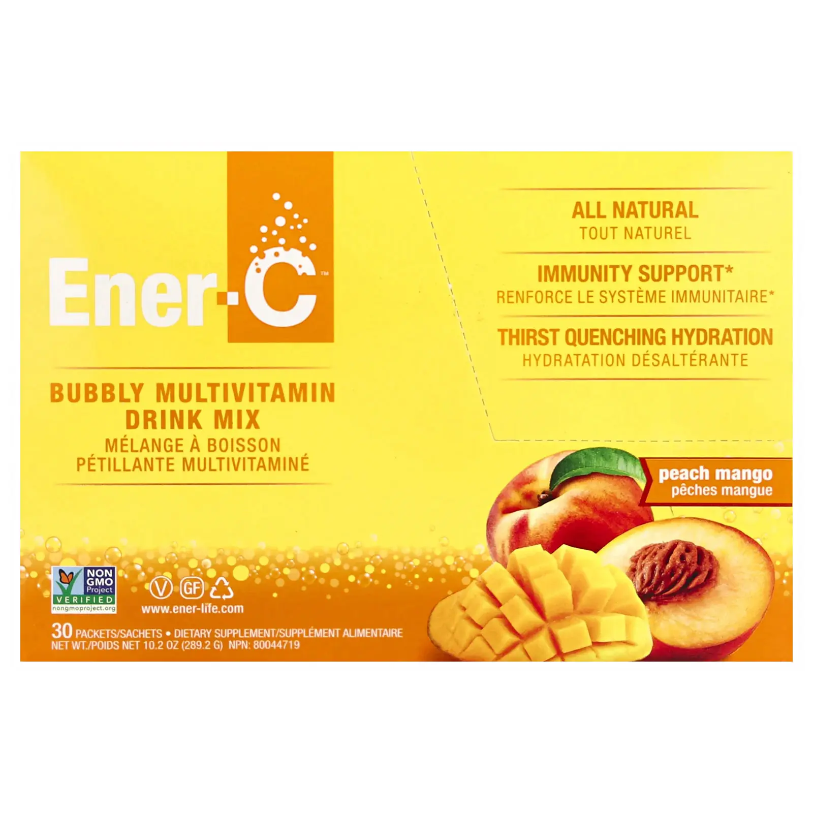 Ener-C Bubbly Multivitamin Drink Mix, Peach Mango, 30 Packets, 0.3 oz (9.64 g) Each