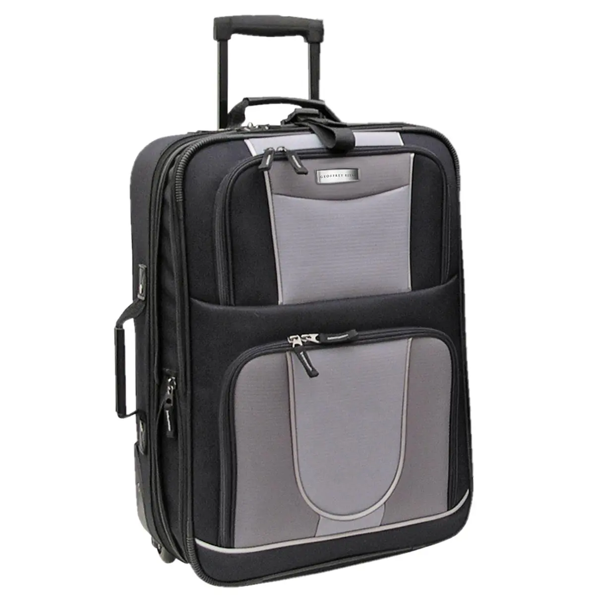 212 MAIN Geoffrey Beene 21 in. Lightweight Expanding Push-Button Carry-On Upright Suitcase with Luggage Compartment, 2-Tone Black & Grey