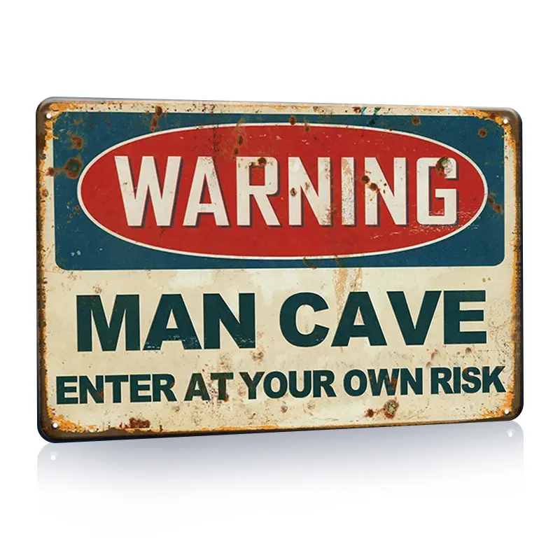 1pc Eco-Friendly Metal Vintage Sign - Hilarious Distressed Decorative Wall Warning Plaque, Lightweight Home Decor with "Enter at Your Own Risk" Message, Ideal for Man Cave, Home Bar, Hilarious Gift