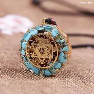 Blue Turquoise Orgonite Necklace Geometric Crystal Pendant Chakra Protection Healing Stone Unisex Spiritual Fashion Jewelry for Daily Casual Wear
