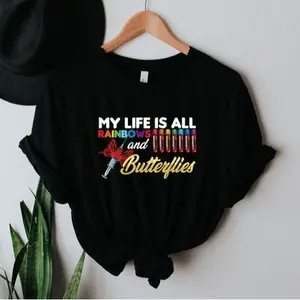 Phlebotomy Laboratory Shirt, My Life is all Rainbows and Butterflies Tee, Laboratory Tubes Hospital Phlebotomy, Emergency Room Phlebotomist Clothing Cotton