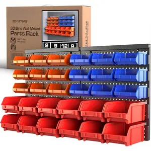 30-Bin Wall-Mounted Storage Rack System - Heavy-Duty Garage Tool Organizer for Screws, Nuts, Bolts, Nails, Beads, and Small Hardware Parts - Easy Installation and Customizable