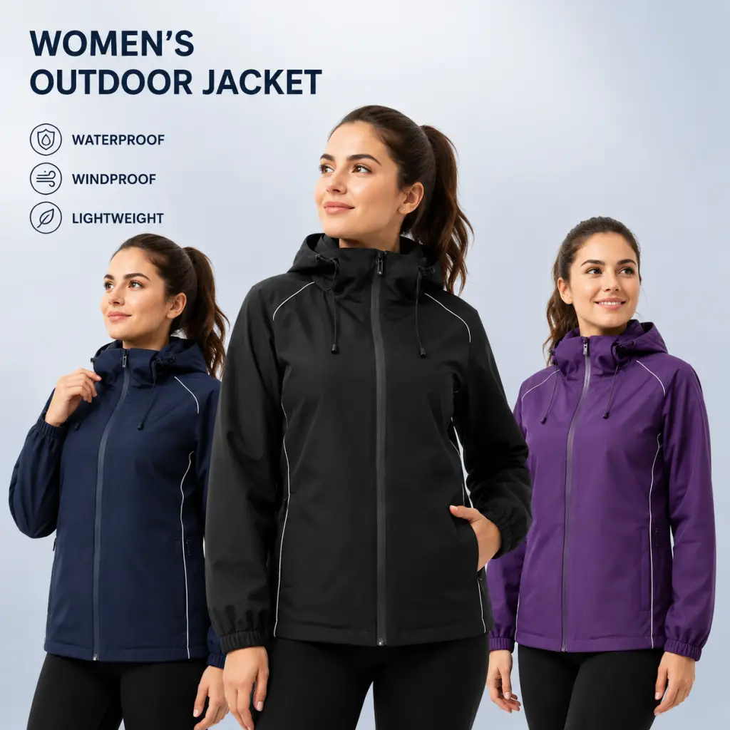 Women's Plus Size Hooded Polyester Jacket - Waterproof, Windproof, Comfortable Basic Lady's Tops for Daily & Hiking, Everyday, Long Sleeve, Lightweight, Outerwear, Casual, Longsleeves, Full Sleeve