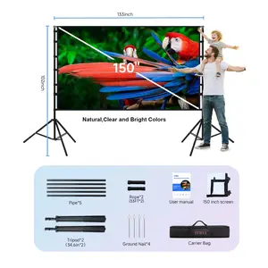 STWUI Projector Screen with Stand - 150 Inch Portable Projector Screens Outdoor Indoor Projector Screen 16:9 4K HD Outdoor Movie Screen with Carry Bag,Enjoy Home Theater Projection Screen Foldable Projector Screen