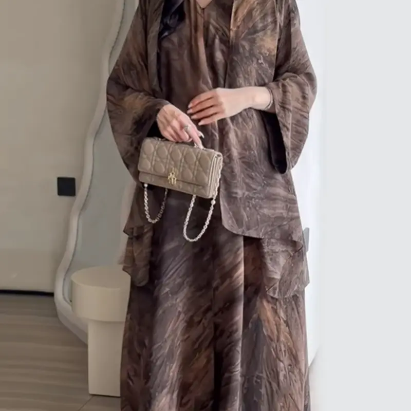 2-Piece Elegant Casual Floral Printed Front Button Long Robe & Headscarf Set for Beach, Party and Daily Wear, Womenswear, Beachwear Coverups