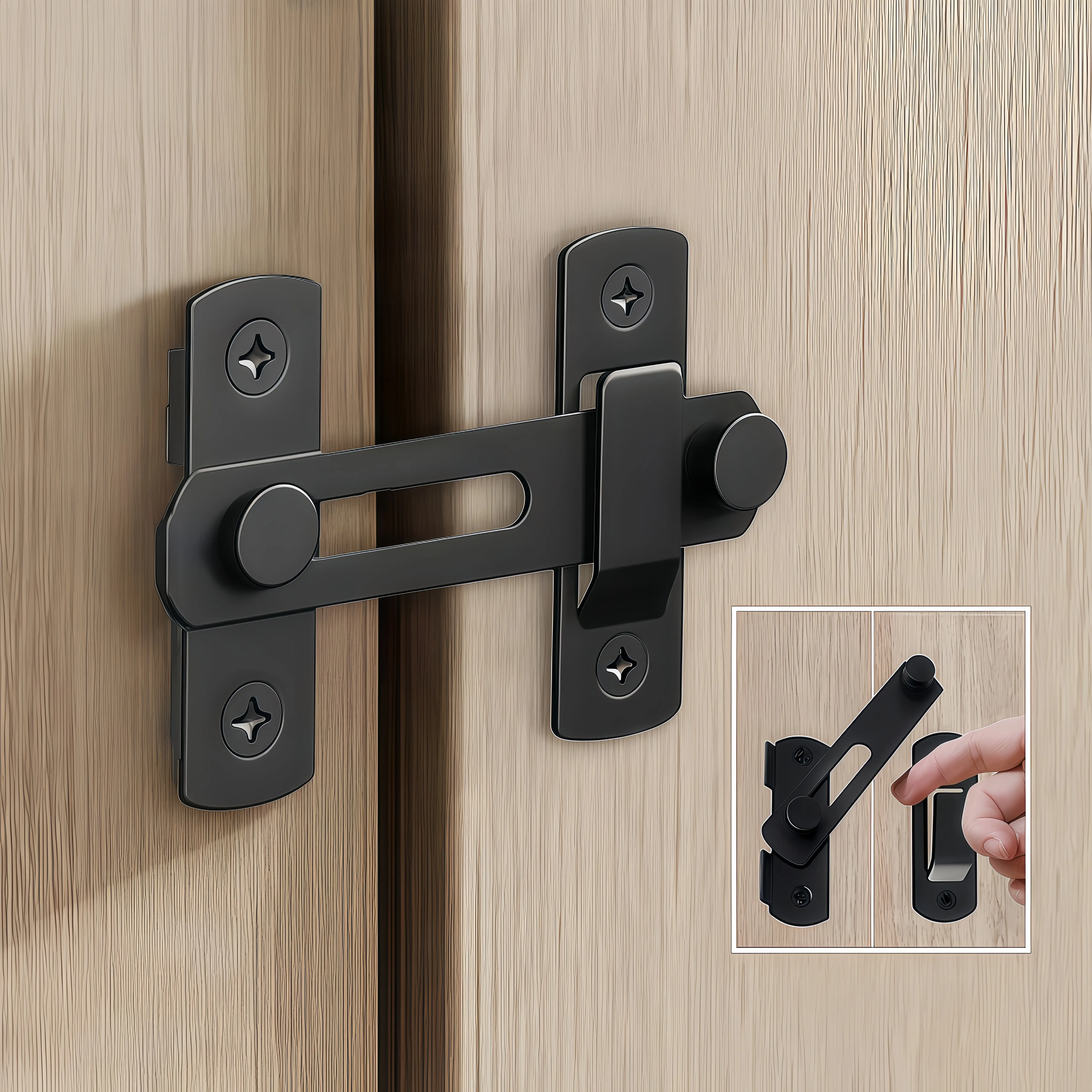 Stainless Steel 180° Flip Sliding Door Lock – Heavy Duty Gate Latch for Garage Bathroom Outdoor, Anti-Theft Security Lock Easy Install