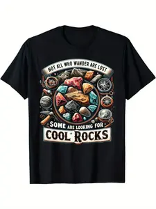 1pc Men's & Women's Geology Collector T-Shirt - 100% Cotton 180gsm Heavyweight, Vintage Mining Graphic with Mineral & Fossil Design, Cool Rocks Slogan, Machine Washable Casual Casual Attire for Collectors & Geologists (Unisex Fit) - Ideal for Activities &