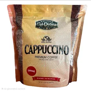 Cappuccino Premium Coffee Infundido con REISHI 210 mg, 20 Sachets per Pack - Beverage Organic Natural