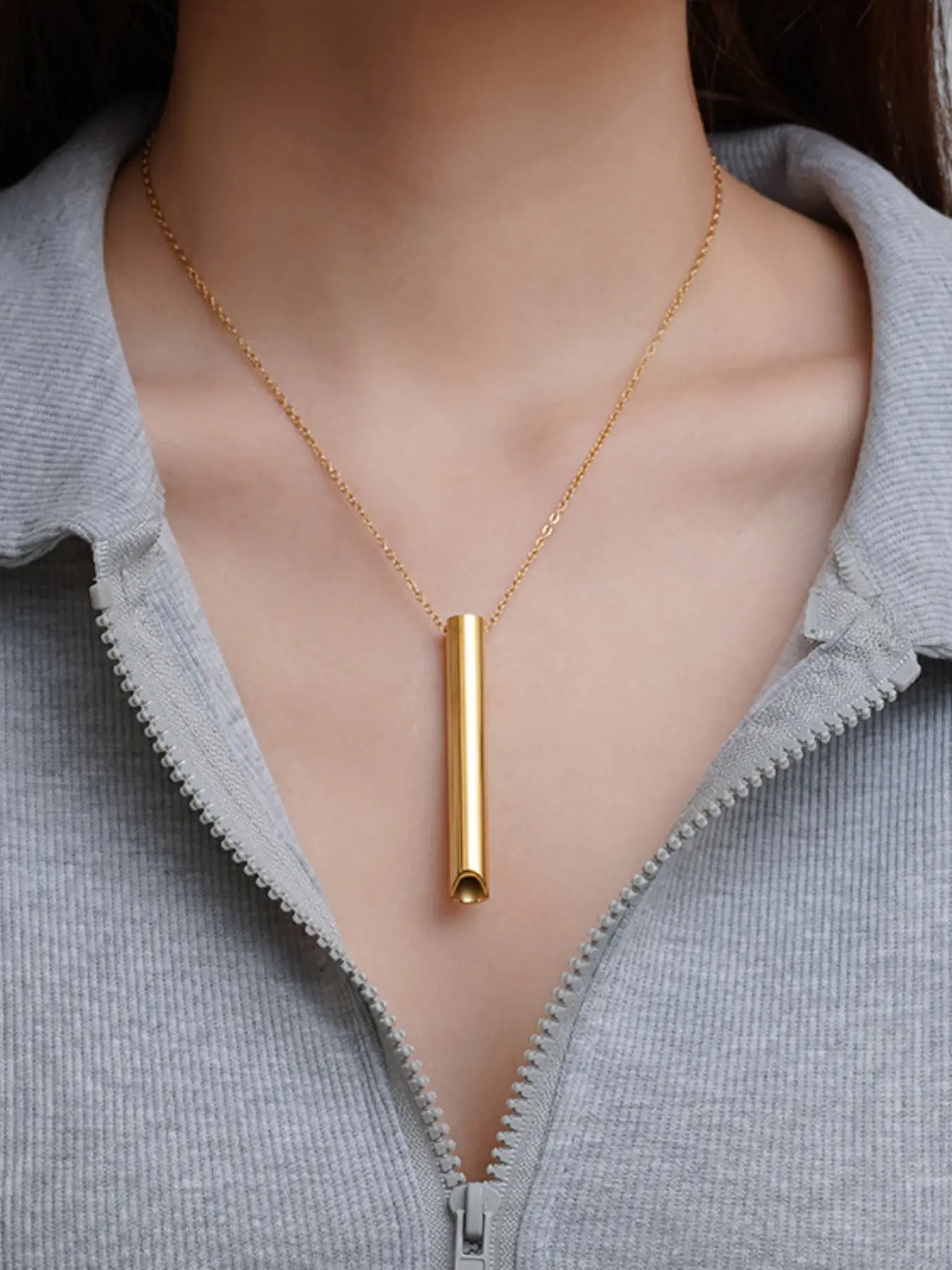 Meditation Breathing Stainless Steel Necklace for Anxiety Relief, Unisex Whistle Pendant Chain for Stress Relief, Calming Accessory for Work & Everyday Use