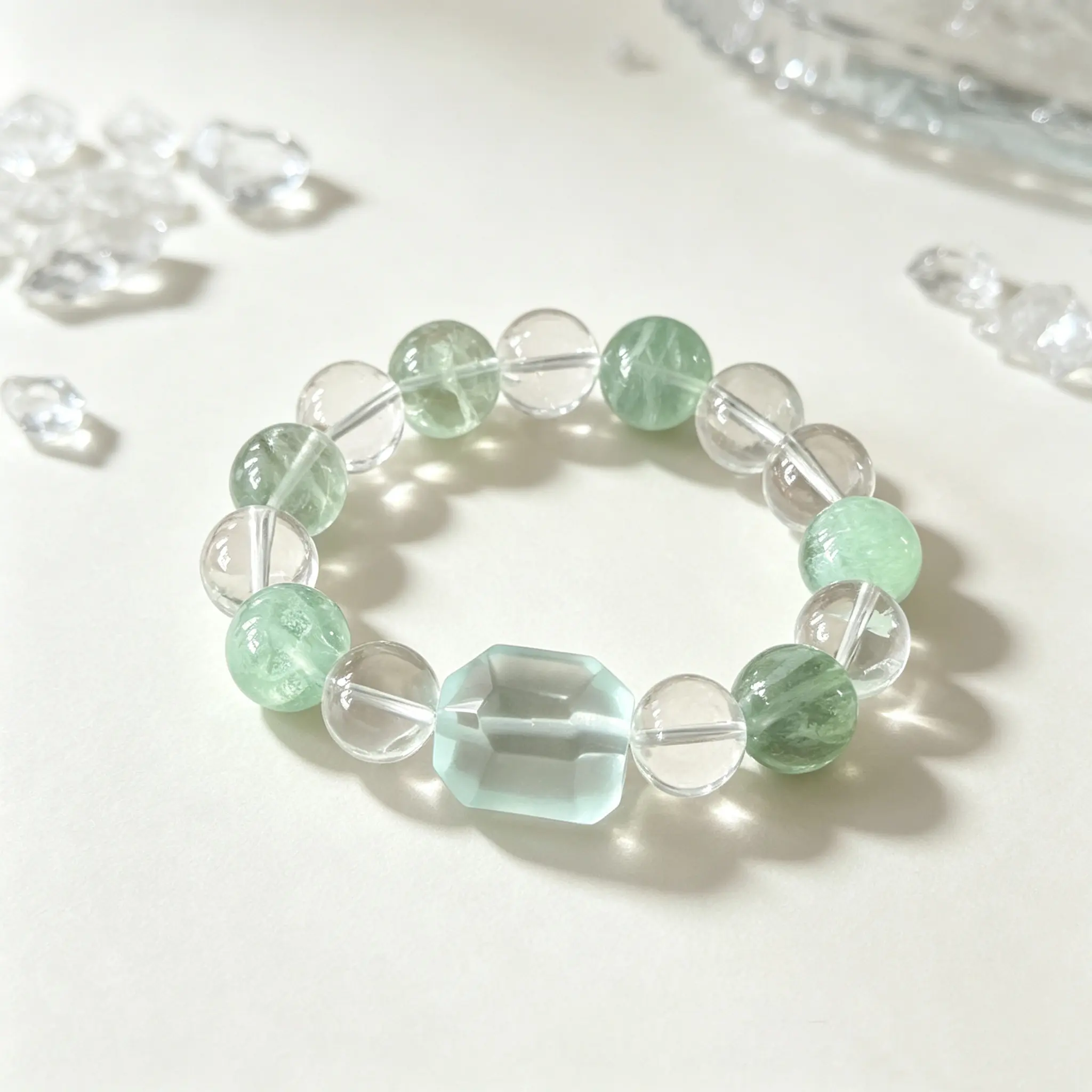 Mint Clear Bracelet | Blue Fluorite + Green Fluorite + Clear Quartz