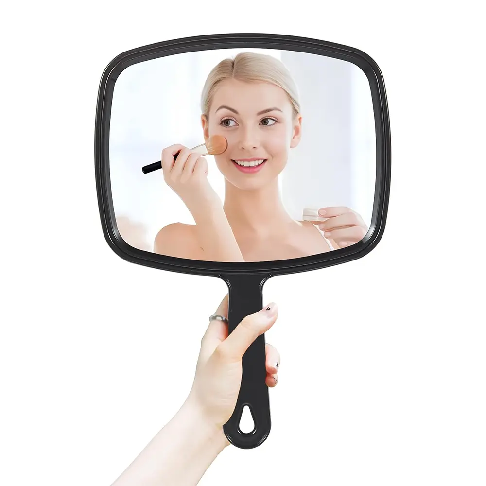 Extra Large Handheld Mirror，Hand Salon Mirror with Handle for Barbers, Hairdressing (Black，12.4" Lx 9" W)
