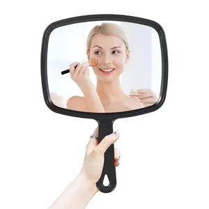 Extra Large Handheld Mirror，Hand Salon Mirror with Handle for Barbers, Hairdressing (Black，12.4" Lx 9" W)