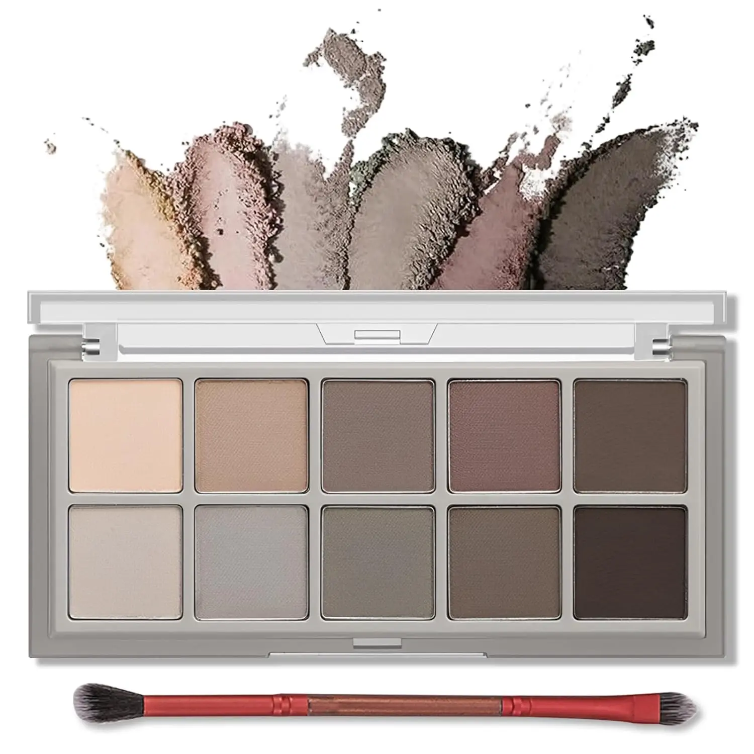 10-Color Basic Beauty Makeup Palette, Blendable Matte Neutral & Brown Eyeshadow Powder, Long-Lasting, Suitable for All Skin Types, Includes Double-End Brush, Build Beautiful Eyeshadows