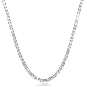 [5A+ Cubic Zirconia] 2.5MM CZ Brass Tennis Necklace Round Cubic Classic Hiphop Style Trendy Elegant For Women For Men