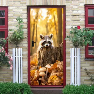 2pcs Cute Raccoon Tree Stump Mushroom Wall Stickers Autumn Forest Animal Decoration for Bedroom Living Room Kids Room Removable Self Adhesive Wall Decals Home Wall Art Decor Stickers