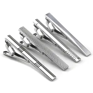 4pcs Tie Tack Pins Tie Clips for Men Father's Day Gift Silver Necktie Bar Pinch Clip Set 2.3 Inch Metal Clasps Business Professional Fashion Designs