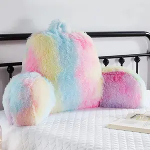 Faux Fur Backrest Pillow for Kids, Teen Reading Pillow with Arms, Fluffy Back Support Pillow for Sitting Up in Bed/Couch, Bed Wedge Pillow for Girls, Reading & Bed Rest Pillows (Pink)