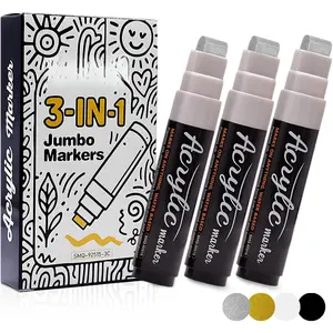 Permanent Marker 3 Pack 15mm Thick Chisel Tip, 3-in-1   Poster Marker Pens Wide Felt Nib, No-Leak, Odorless, , for Posters, , Fabric, Canvas, Rock &  ()