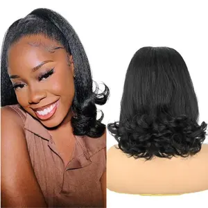 Flick Ponytail Extension 14 inch Yaki Straight Drawstring Ponytail for Black Women  Length  Black Synthetic Kinky Straight  Pony Tail with Tail Warping(1B)