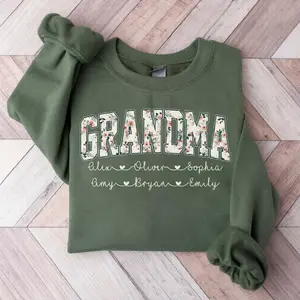 Personalized Grandma Sweatshirt, Floral Grandma T-shirt, Custom Grandma With Kids Names Gift, From Casual To Formal Styles, Men And Women, Comfort Top