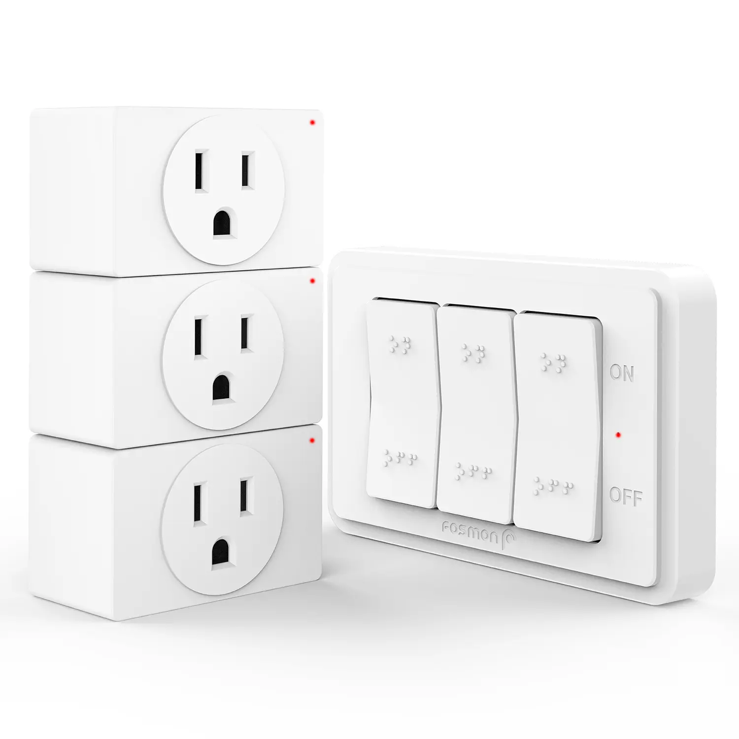 Fosmon Wireless Remote Control Electrical Outlet Switch (3 Outlets) - ETL Listed, 15A 125V 1875W, Remote Light Switch Plug with Braille On/Off Marks for Lamps, Fans