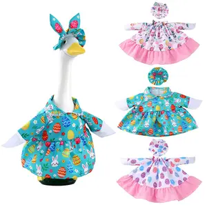 Summer Easter Porch Goose Outfit for 23" Plastic or Cement Goose Statues (Statue Not Included), Cute Bunny Ear Goose Clothes with Easter Egg Pattern Dress, Farmhouse Porch Goose Costume for Patio Garden Lawn Decor