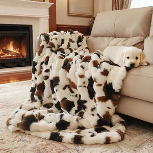 Faux Fur Throw Blanket for Couch – 1000GSM Soft & for Bed, Sofa & Living Room, Warm Cozy Cow Gift for, 50x60 Inches Black to White Ombre with Brown Undertones