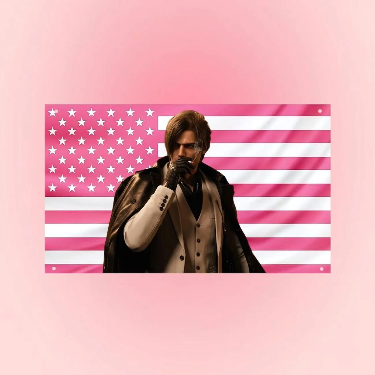 Leon Kennedy Flag - Resident Evil Requiem Banner, Survival Horror Gamer Decor, RE Fan Gift, Leon S Kennedy Flag