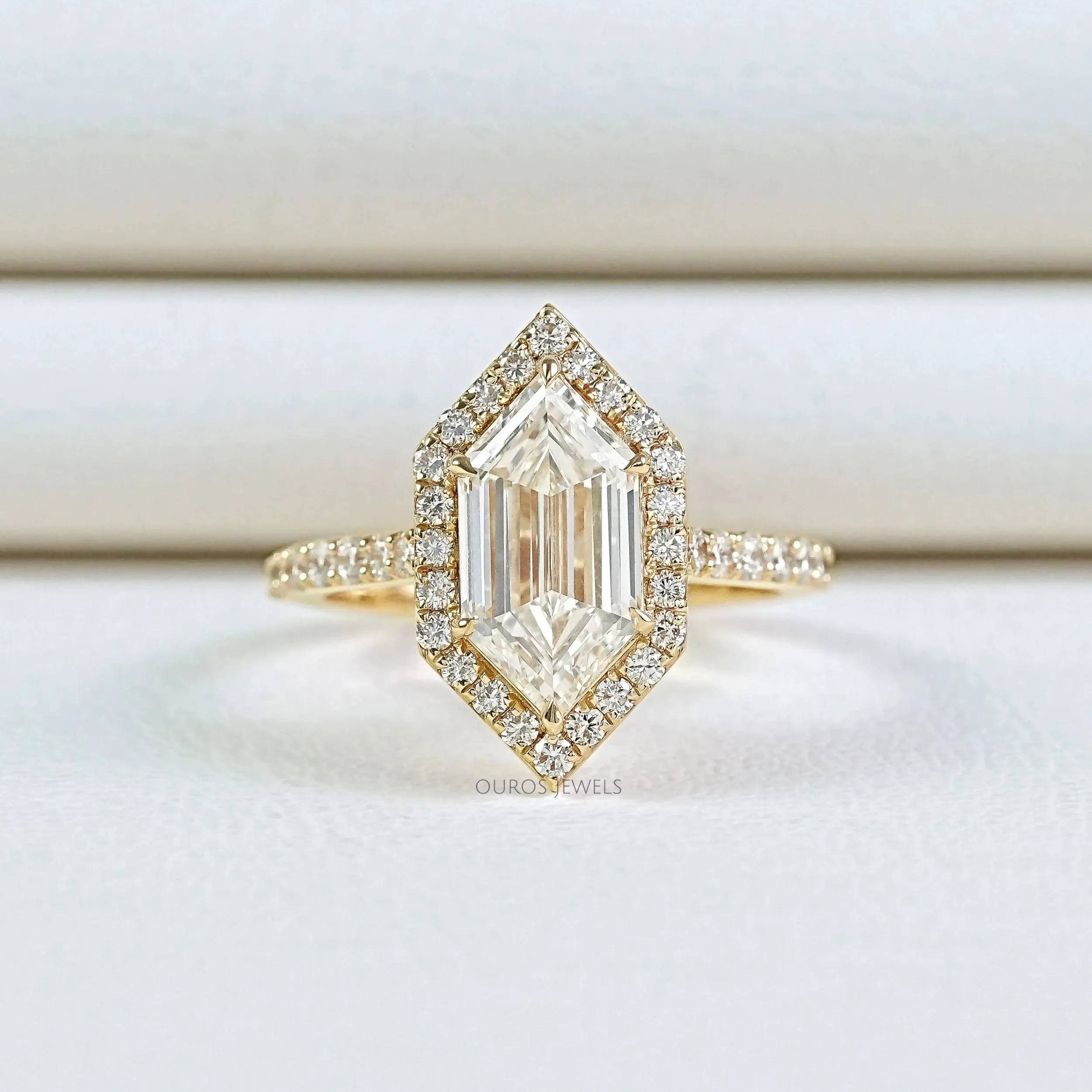 Step Cut Dutch Marquise Diamond Halo Accent Ring