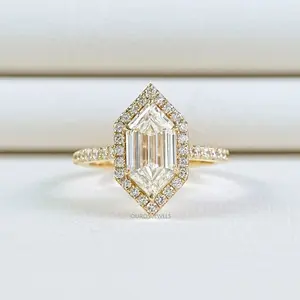 Step Cut Dutch Marquise Diamond Halo Accent Ring