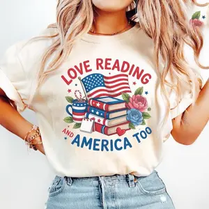 Patriotic Book Lover Shirt, I Love Reading and America Too Graphic Tee, USA 250th Anniversary Top, 4th of July Shirt, Independence Day Shirt