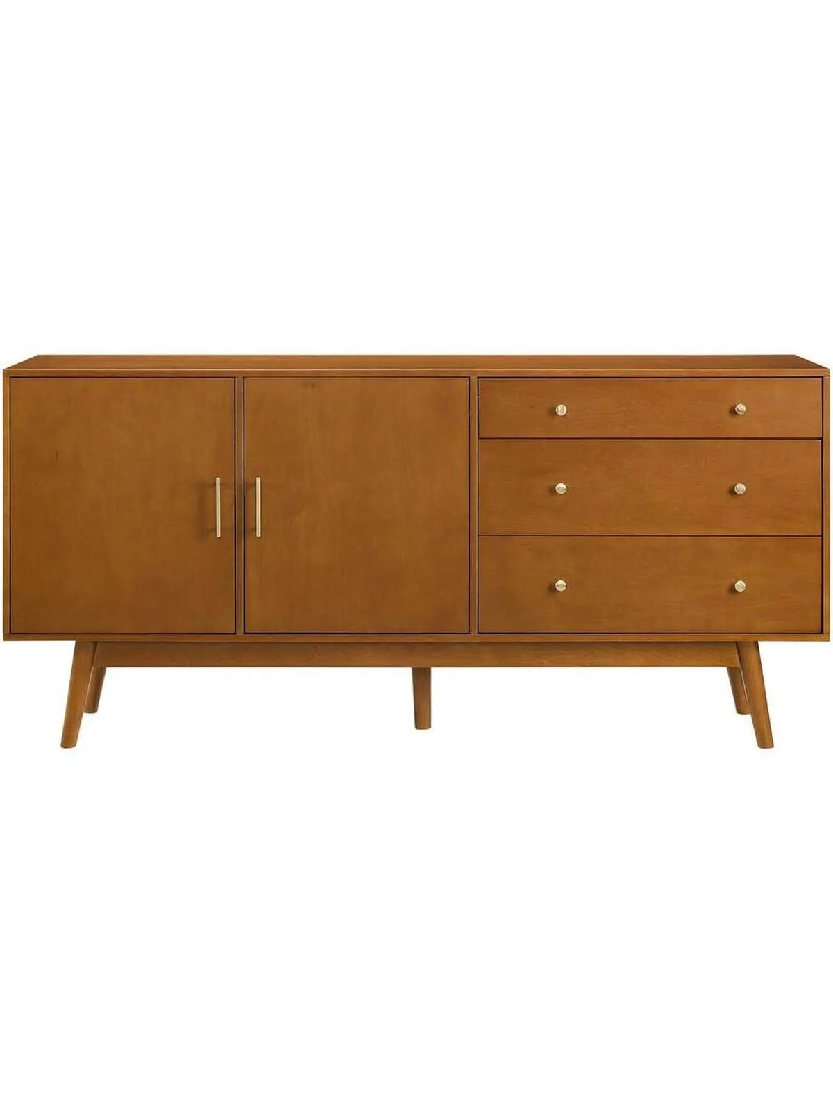 Walker Edison BU70MCM3DAC 70 in. Mid-Century Modern 3-Drawer & 2-Door Sideboard, Acorn - Eclectic Contemporary, Dual Function, Configurable, Adjustable Storage, Double Door Indoor Cupboard, Eclectic Contemporary Sideboards, Dual Function Sideboards
