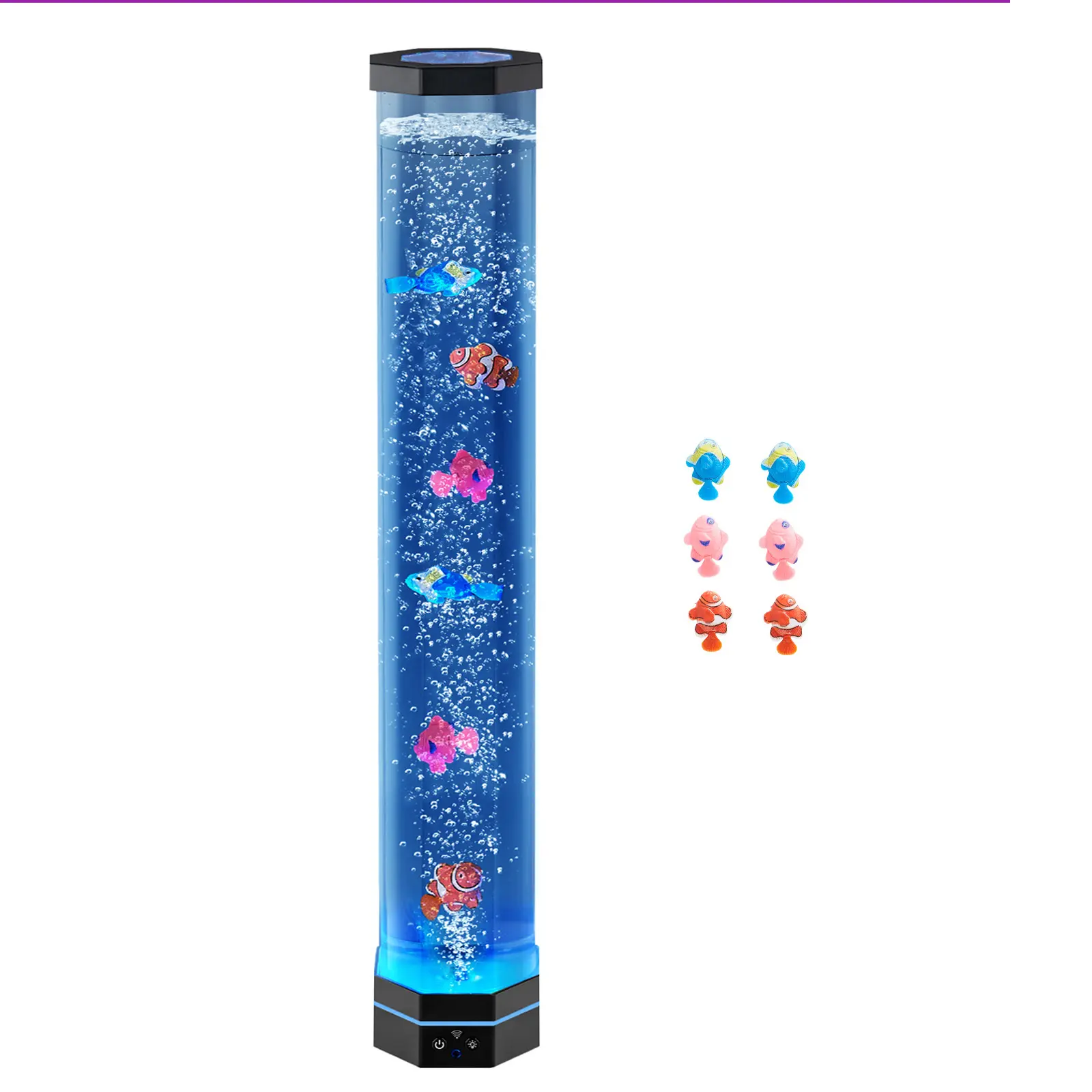 Sensory Bubble Tube Lamp - 2.67 ft Fish Tube with 6 Floating Fish Figures, 16 Color Effects, Remote Control, Stress Relief Calming Light for Home Users' Bedroom, Living Room Decor