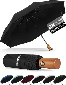 Windproof Travel Umbrella with  Handle, Automatic Umbrellas for Rain & UV Sun Protection, Compact 46" Large Canopy, Lightweight Backpack Portable for Walking & Outdoor