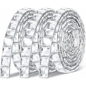 Bling Rhinestone Ribbons,Self Adhesive Glass  Ribbon for DIY Crafts, 0.39in Wide Rhinestone Tape Sticker,White 3 Yards Rhinestones Strip Self Adhesive for DIY Art Crafts  Party Decoration(Si