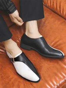 Men's Fashionable Buckle Designed Colorblock Shoes, Casual Comfortable Trendy Pointed Toe Flat Shoes for Daily Wear, Office, Lightweight Breathable Shoes for Men