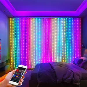 Smart LED Curtain Lights 400 LEDs – Bluetooth Surprise App, Music Rhythm, DIY GIF, Timer, Group & Splicing, USB 5V, IP65 Waterproof for Bedroom Window Patio Christmas Party Decor Equipped with remote control and smartphone app intelligent control