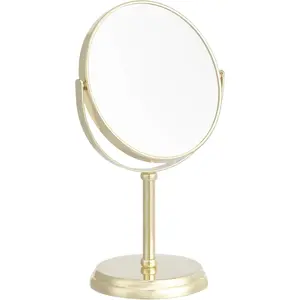 Basics Tabletop Magnifying Mount Vanity Round Mirror, 1X/5X Magnification, Iron Frame, 7.2"L x 4.92"W, Gold