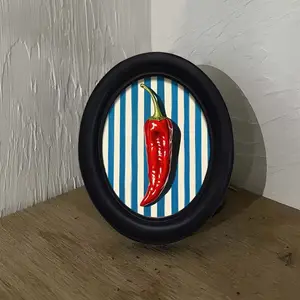 Vintage Art Style Pepper Blue Stripe Artistic Wall Decor Ornaments, Perfect for Halloween Christmas Thanksgiving Home Office Decoration, Festive Decorations