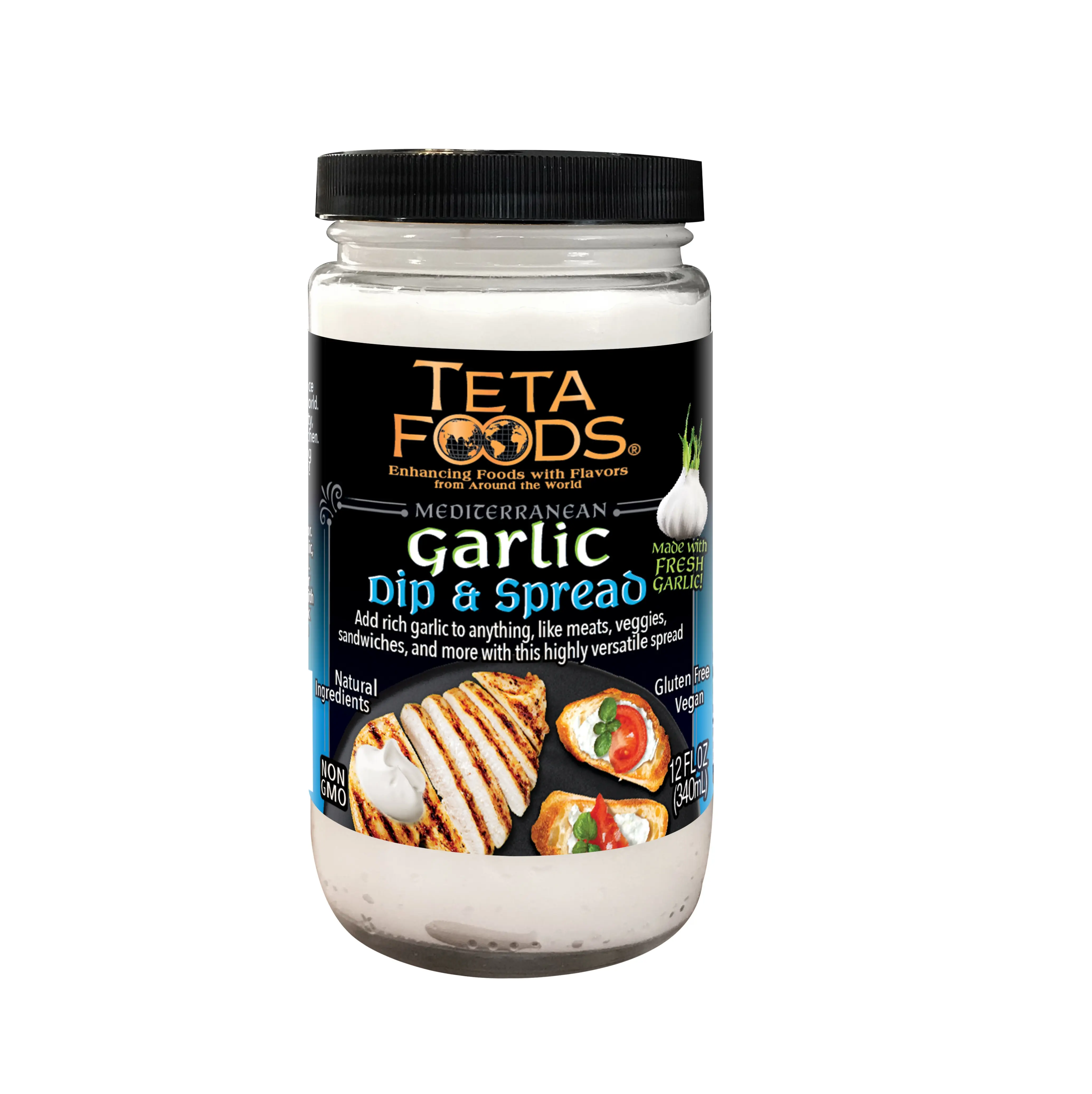 Teta Foods Garlic Dip and Spread - Traditional garlic spread used on Chicken Shawarma and kabobs.
