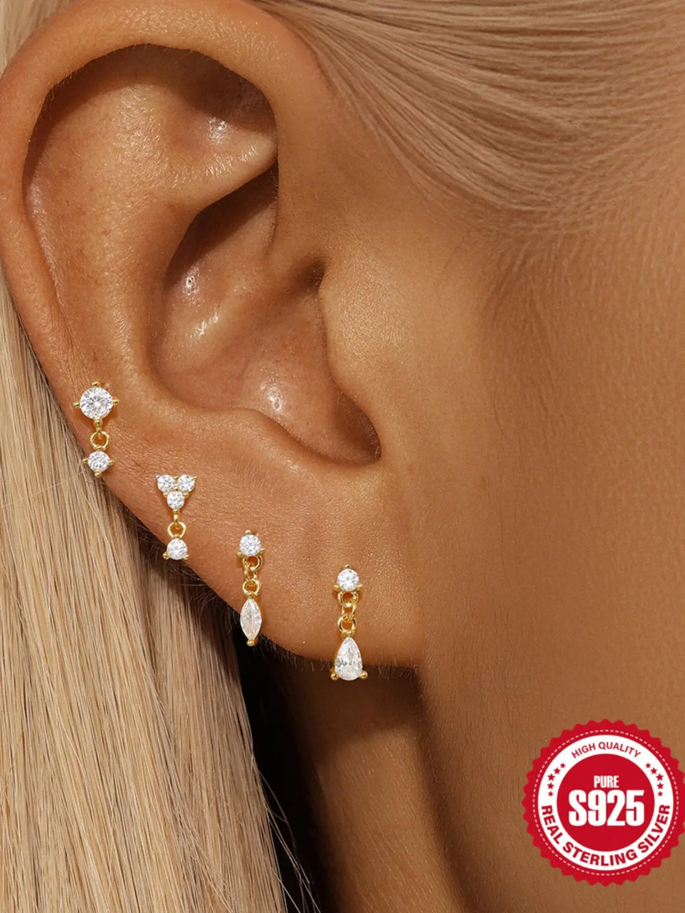 S925 Sterling Silver Simple Rhinestone Decor Earrings Set, Earring Stacking Set, Fashion Jewelry for Party, Daily Clothing Decor, Trendy Jewelry for Birthday Gift