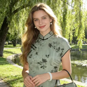 Ink Wash Grey Green New Chinese Style Improved Qipao, Cap Sleeve Oriental Top/Dress, Retro Zen Daily Wear